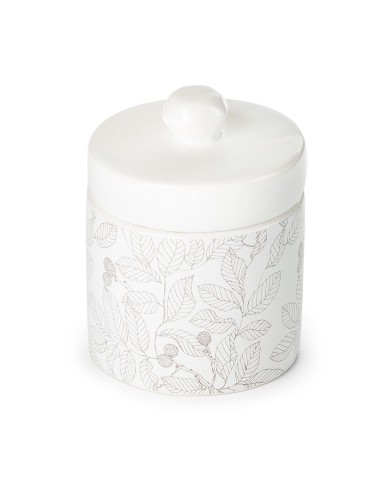 Πορσελάνινο λευκό δοχείο με γκρι φύλλα και αρωματικό φυτικό κερί