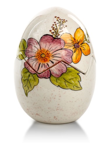 Χειροποίητο κεραμικό αβγό με καπάκι, ζωγραφική στο χέρι και φυτικό αρωματικό κερί