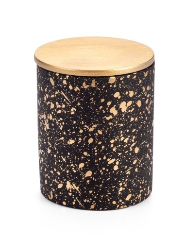 Τσιμεντένιο μαύρο δοχείο με χρυσά στίγματα και αρωματικό φυτικό κερί